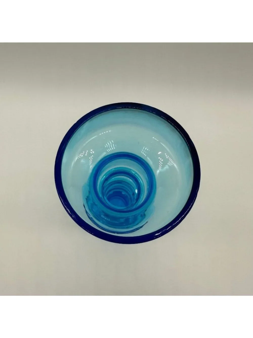 Vintage Blue Vase Blown Glass Hooped Mid Century Modern Turquoise Retro